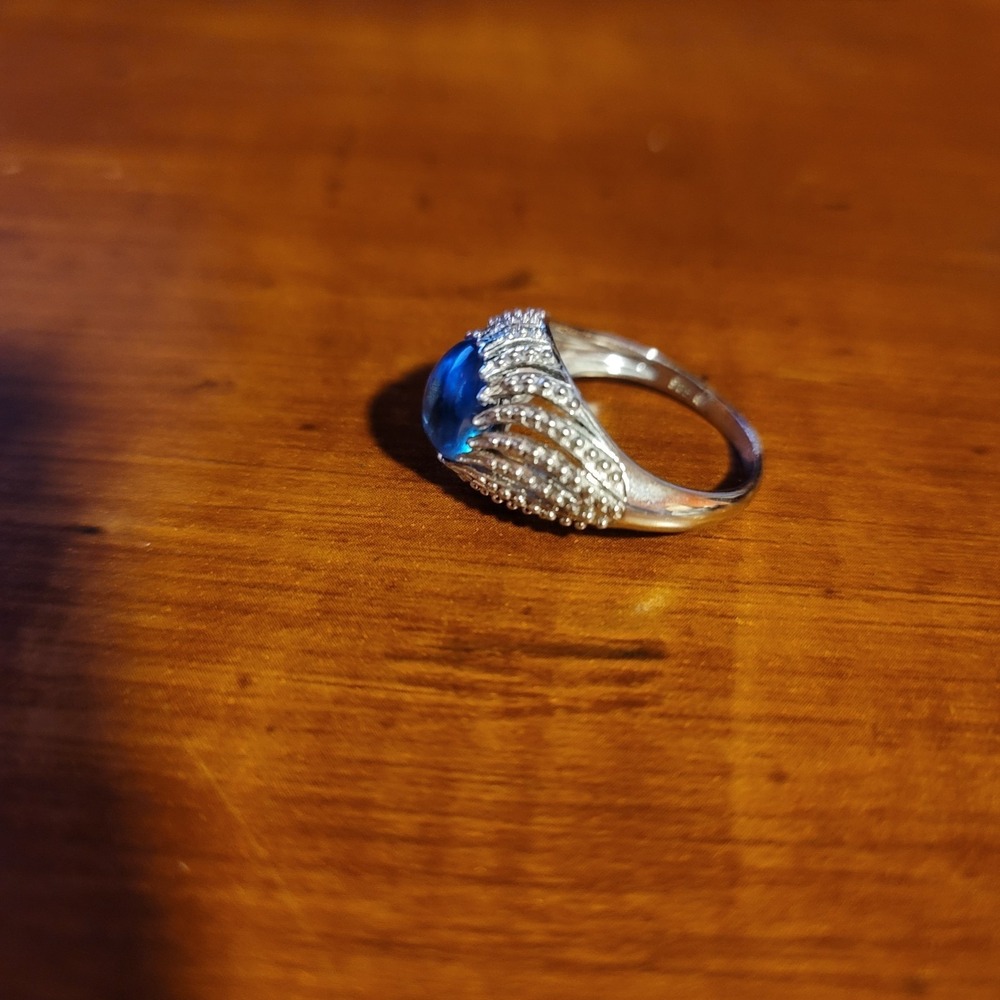 White Gold Rhodium over 925 Sterling Silver Blue Topaz Oval Cut Women's ring 9 - Picture 4 of 8